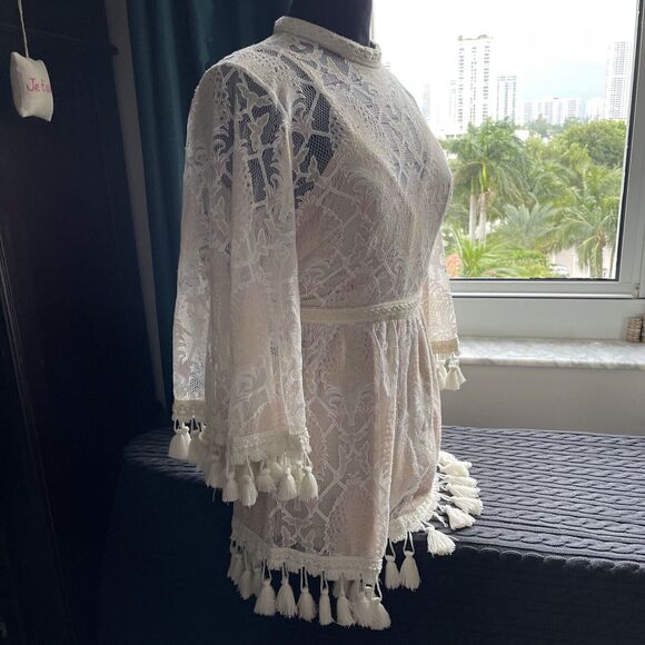 L’atiste by Amy Lace Tassel Romper-Cream/Blush Lined Size:  S - Picture 4 of 16